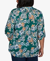 Ruby Rd. Plus Kensington Henley 3/4-Sleeve Floral Blouse