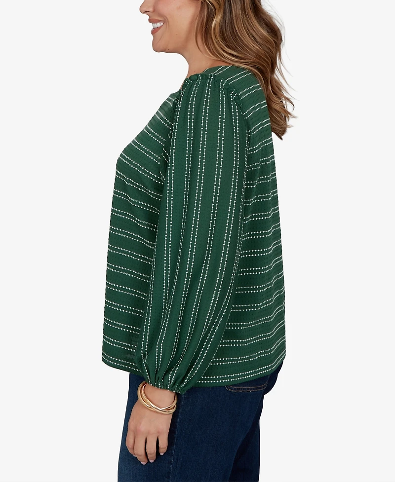 Ruby Rd. Plus Dobby Stripe Long-Sleeve Boat Neck Blouse