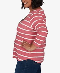 Ruby Rd. Plus Boat Neck 3/4-Sleeve Striped T-Shirt