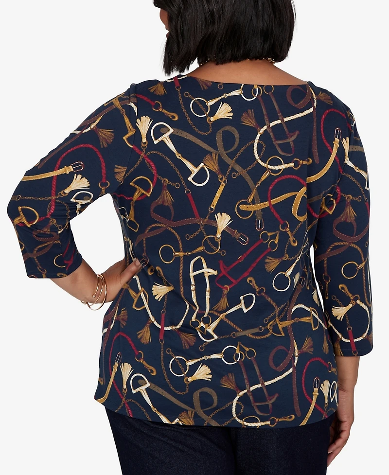 Ruby Rd. Plus Equestrian Boat Neck 3/4-Sleeve Top