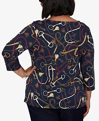 Ruby Rd. Plus Equestrian Boat Neck 3/4-Sleeve Top