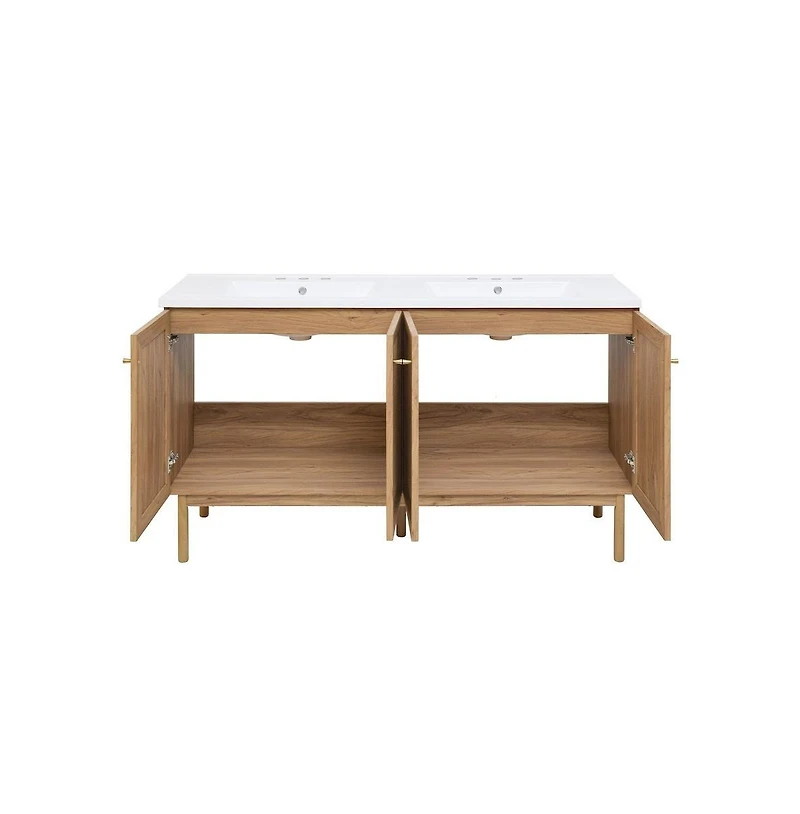 Swiss Madison 60" Freestanding Bathroom Vanity, 3-Hole Widespread Double Basin Sink Top