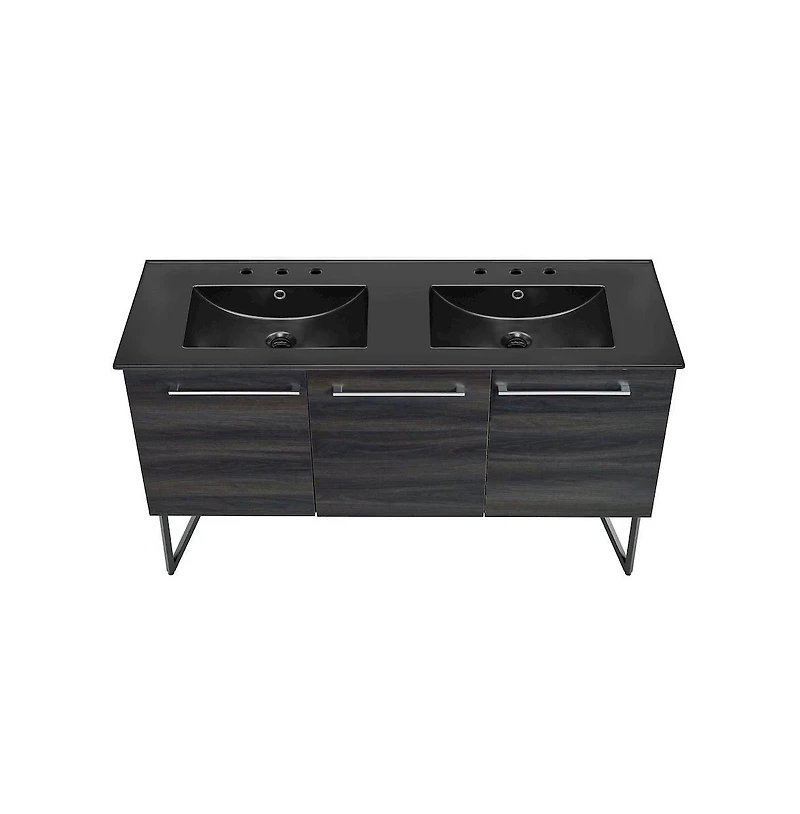 Swiss Madison 60 in. Mdf Double Basin 3-Hole Artificial Stone Sink Top Bathroom Vanity