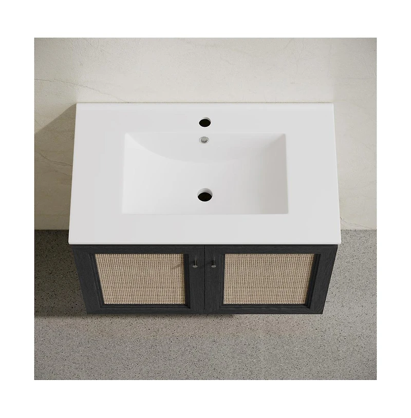 Swiss Madison 30" Wall-Mounted Bathroom Vanity in Black Oak with Single Faucet Hole Vanity Top