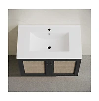 Swiss Madison 30" Wall-Mounted Bathroom Vanity in Black Oak with Single Faucet Hole Vanity Top