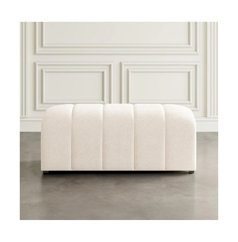 Jofran Tess Contemporary Modern Ivory Boucle Upholstered Plush Bench