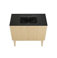 Swiss Madison 36" Freestanding Bathroom Vanity, Natural Oak, Black 3-Hole Widespread Sink Top