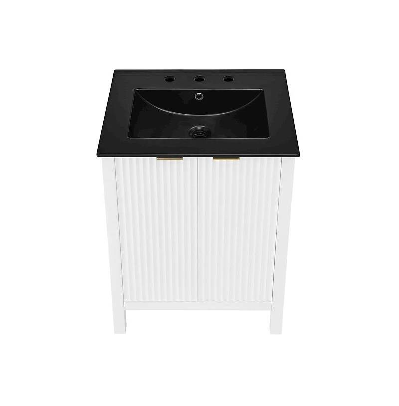 Swiss Madison Bastille 24 in. White Bathroom Vanity With Black, 3-Hole Ceramic Sink Top
