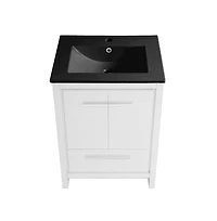 Virage 24 in. White Bathroom Vanity With Black Ceramic Sink Top