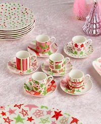 Certified International Scarlet Ribbon Espresso Cup Saucer, Service for 6