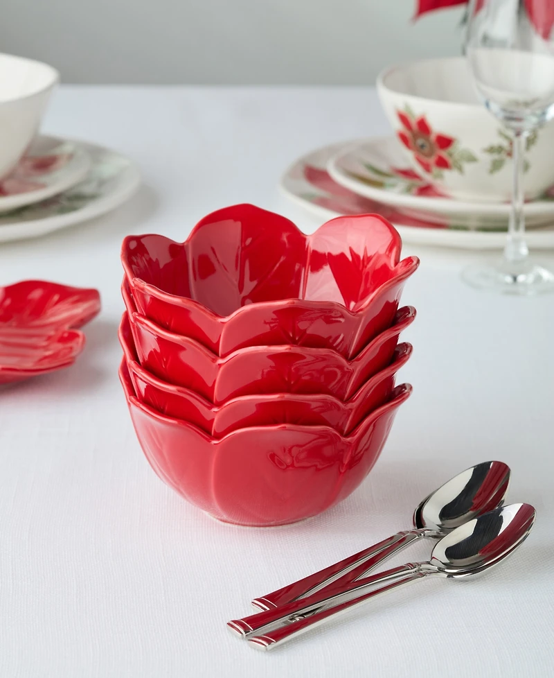 Certified International Festive Blooms Poinsettia Ice Cream Bowls, Set of 4