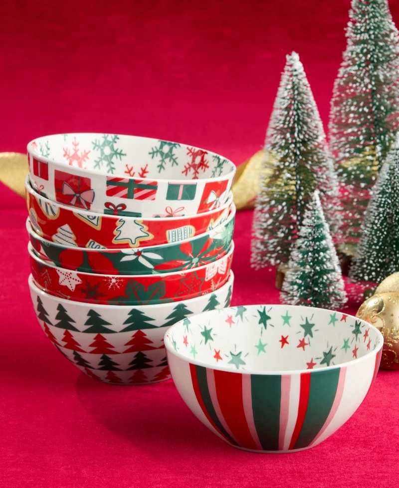 Certified International Holiday Spruce All Purpose Bowls, Set of 6