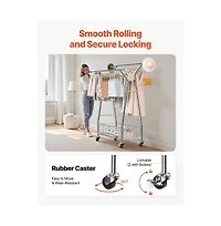 Slickblue Adjustable Rolling Garment Rack with Double Rods and Storage Basket for Laundry Room