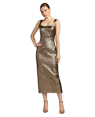 Mac Duggal Women's Metallic Jacquard Sheath Midi Dress