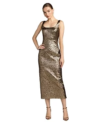 Mac Duggal Women's Metallic Jacquard Sheath Midi Dress