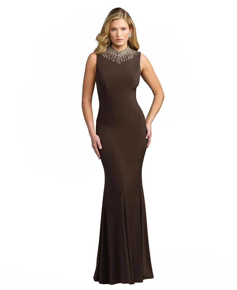 Mac Duggal Women's Embellished Mock Neck Trumpet Gown