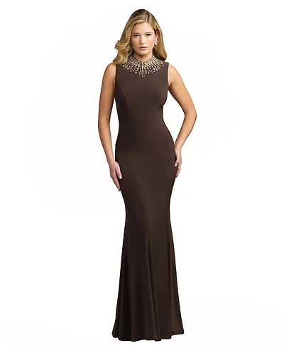 Mac Duggal Women's Embellished Mock Neck Trumpet Gown