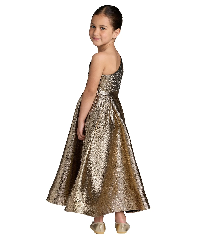Mac Duggal Big Girls One-Shoulder Metallic A-Line Maxi Dress