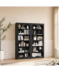 gaomon Bookshelf Tall 6 Tier Modern Office Bookcase with Wavy Scalloped Edge Freestanding Wooden Storage Display for Living Room Bedroom Home