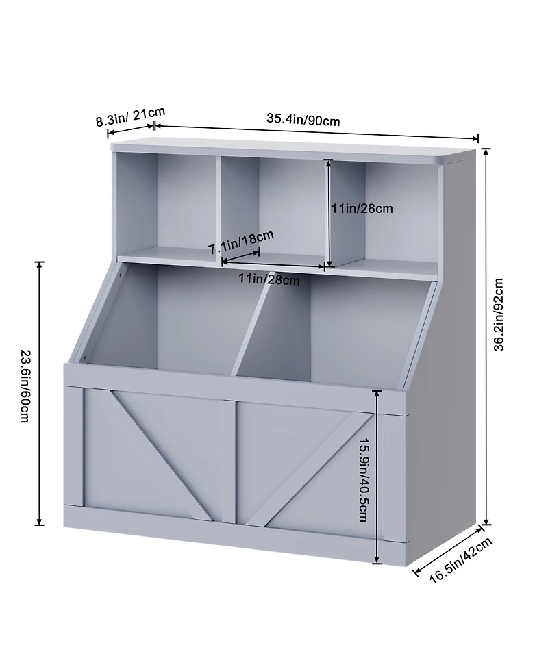 gaomon Kids Bookshelf Toy Storage Organizer 35.4"H Layered Cubby Wood Frame Low Height Kid-Friendly for Playroom Bedroom Nursery