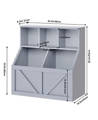 gaomon Kids Bookshelf Toy Storage Organizer 35.4"H Layered Cubby Wood Frame Low Height Kid-Friendly for Playroom Bedroom Nursery