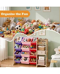 gaomon Kids Toy Storage Organizer 42" Wide Wood Cubby Bookshelf with 12 Bins and 3 Open Shelves for Playroom Nursery Bedroom