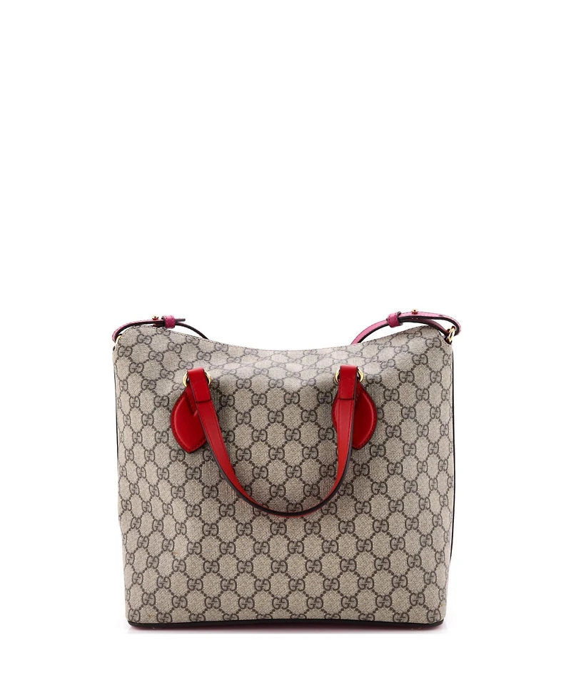 Pre-Owned Gucci Medium Signature Fold Over Tote Gg Coated Canvas with Leather