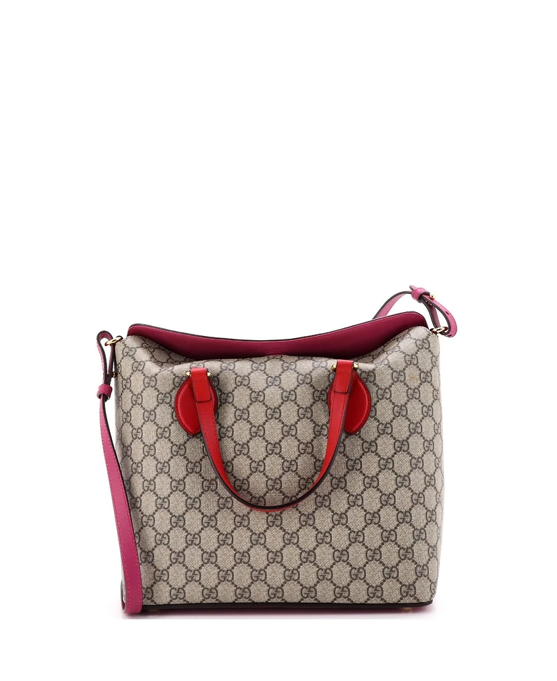 Pre-Owned Gucci Medium Signature Fold Over Tote Gg Coated Canvas with Leather