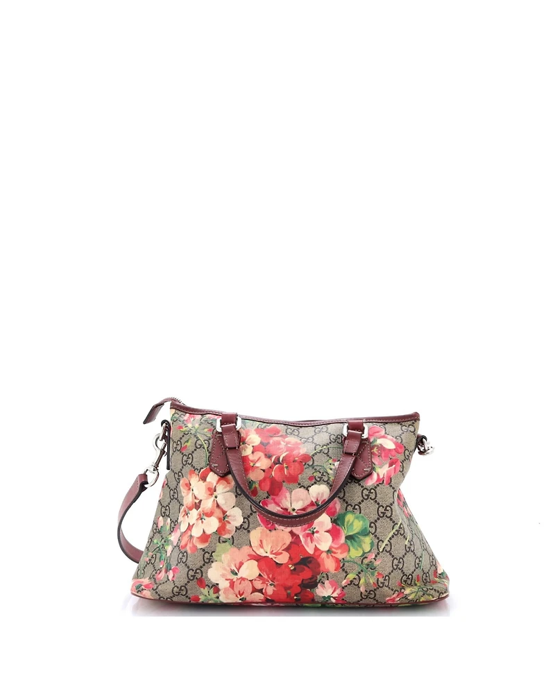 Pre-Owned Gucci Medium Convertible Zip Tote Blooms Print Gg Coated Canvas