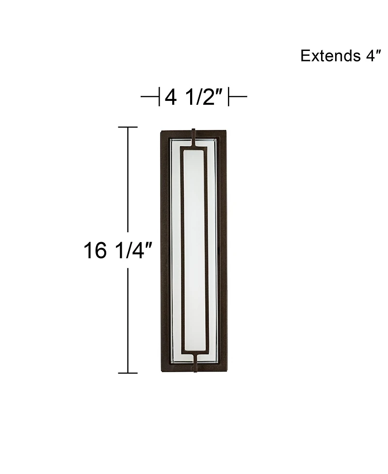 Possini Euro Design Belfonte Modern Outdoor Wall Light Fixtures Set of 2 Bronze Rectangular Frame Led 16 1/4" White Glass for Post Exterior