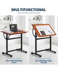 Adjustable Steel-Wood Drafting Table, 0degree(s)-90degree(s) Tilting Art Desk, 35.4" x 23.6" Workspace with Anti-Slip Lip