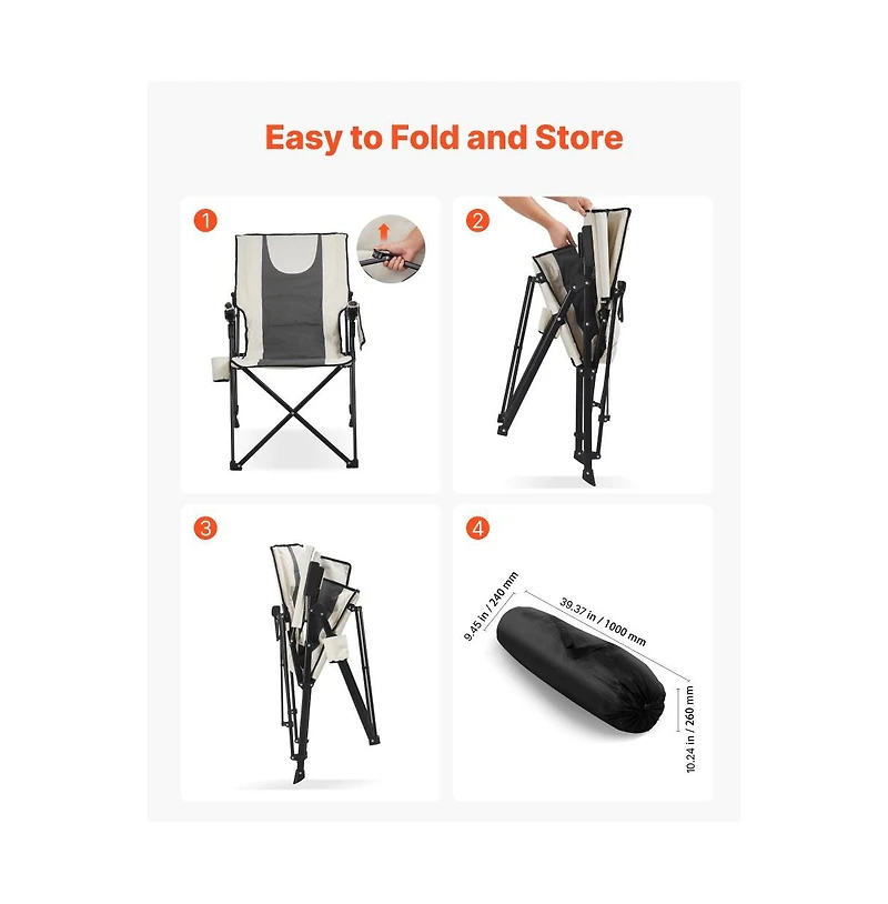 Slickblue Portable Reclining Camping Chair with Headrest, Armrests and Full Padding for Outdoor Use