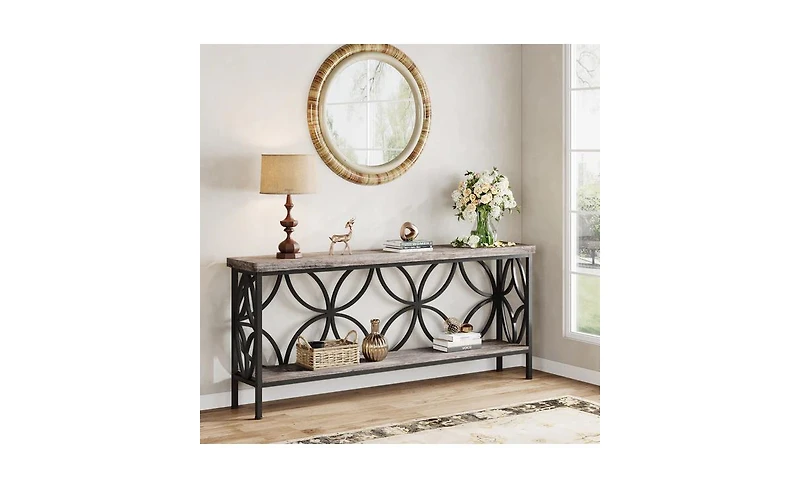 Slickblue 70.9" Industrial Console Table with 2 Tiers for Sofa