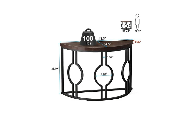 Slickblue 43" Industrial Half Moon Console Table for Entryway