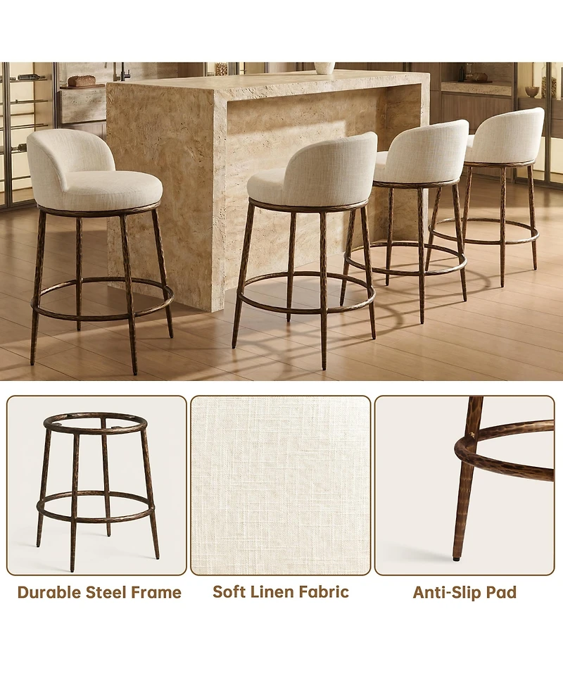 Morden Fort Set of 2 Counter Height Bar Stools, Modern Upholstered Stools with Hammered Iron Legs,Boucle Island Chairs for Dining Room and