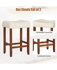 Sugift Set of 2 24 Inch Backless Bar Stools with Curved Linen Seat Cushions and Nailhead Trim