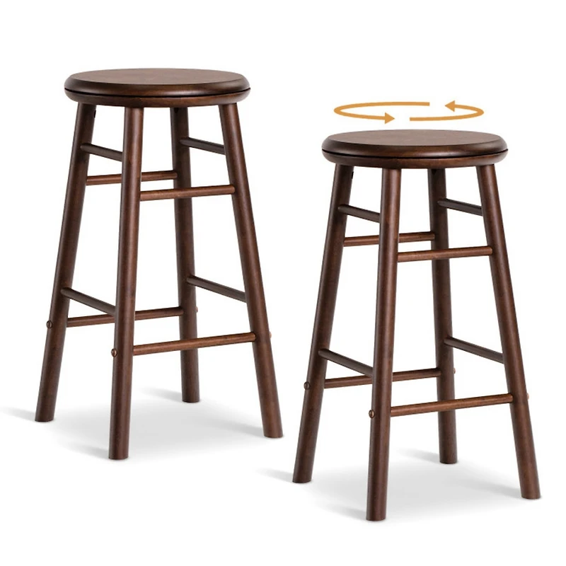 Sugift 24 Inch Swivel Bar Stools Set of 2 with Footrests and Crossbars Solid Rubber Wood Counter Seating