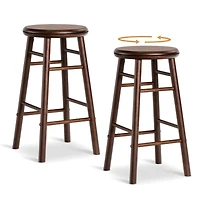 Sugift 24 Inch Swivel Bar Stools Set of 2 with Footrests and Crossbars Solid Rubber Wood Counter Seating