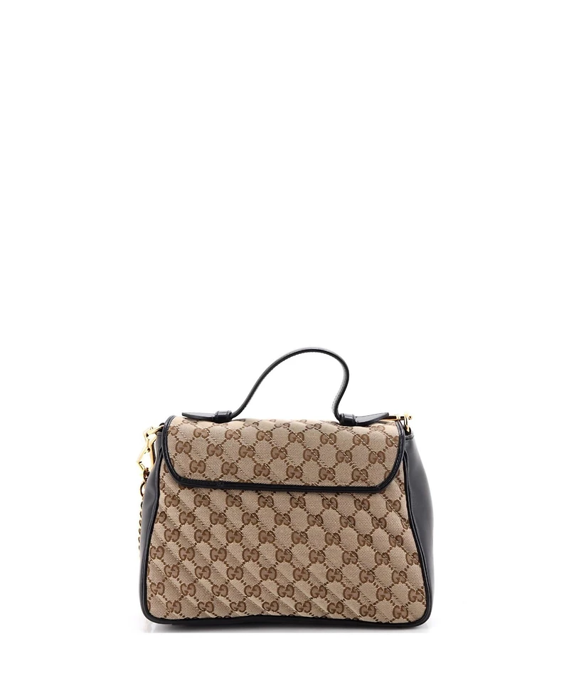 Pre-Owned Gucci Small Gg Marmont Top Handle Flap Bag Diagonal Quilted Gg Canvas with Leather