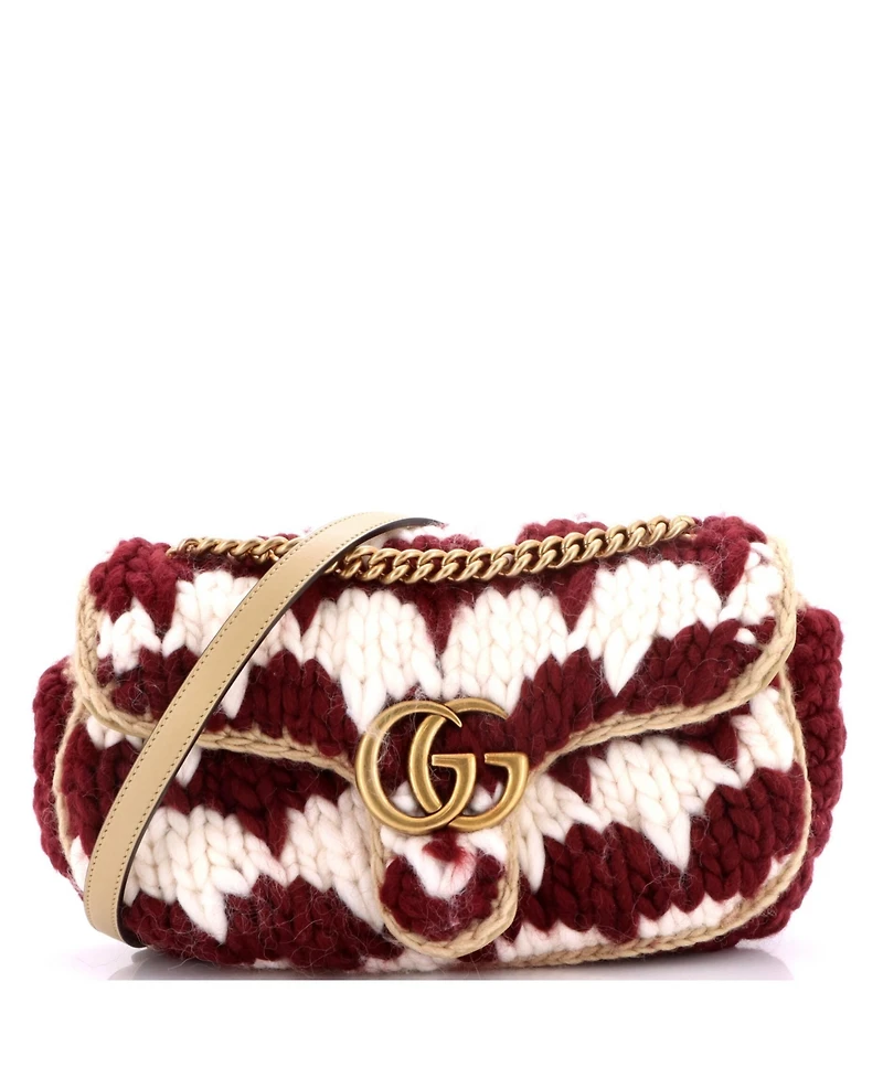 Pre-Owned Gucci Small Gg Marmont Flap Bag Knit Houndstooth Wool