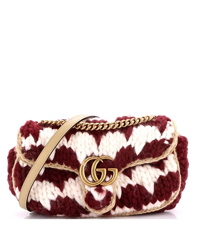 Pre-Owned Gucci Small Gg Marmont Flap Bag Knit Houndstooth Wool