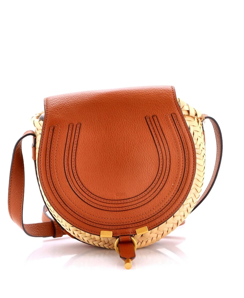 Pre-Owned Chloe Small Marcie Basket Crossbody Bag Raffia and Leather