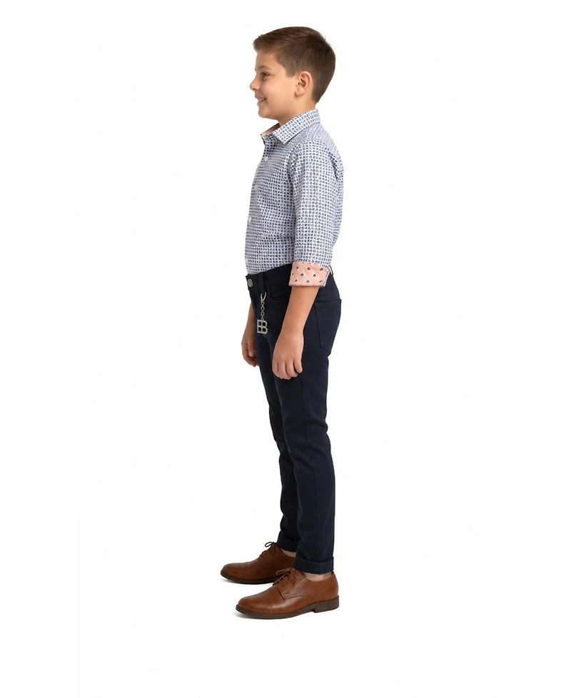Elie Balleh Little Boys Blue Printed Button-Down Slim Fit Shirt