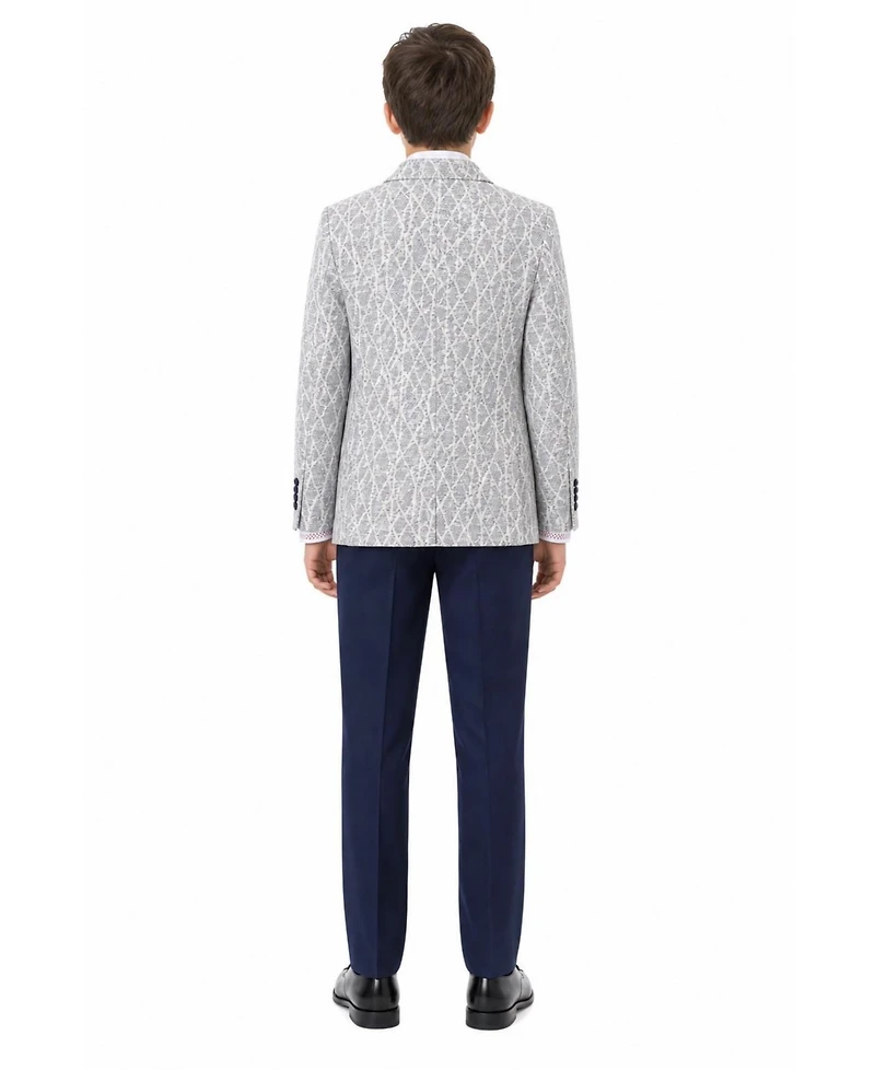 Elie Balleh Boys Blue Slim Fit Geometric Pattern Blazer
