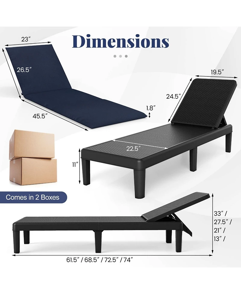 Sugift Outdoor Patio Chaise Lounge Chair with 3-Position Backrest and Removable Cushion