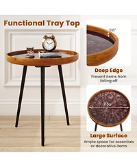 Sugift 20 Inch Handcrafted Round End Table with Sea Shell Tray Top and Epoxy Resin Finish