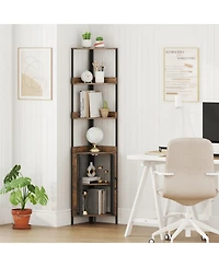 Sugift 67 Inch Tall Corner Bookshelf 6-Tier Industrial Bookcase with Mesh Cabinet