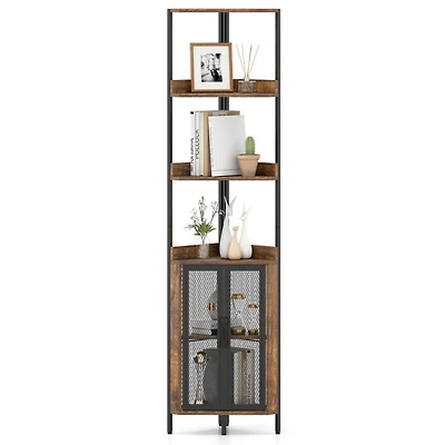 Sugift 67 Inch Tall Corner Bookshelf 6-Tier Industrial Bookcase with Mesh Cabinet
