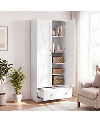 Sugift 72 Inch Farmhouse Kitchen Pantry Cabinet with 2 Doors and 5-Tier Shelves