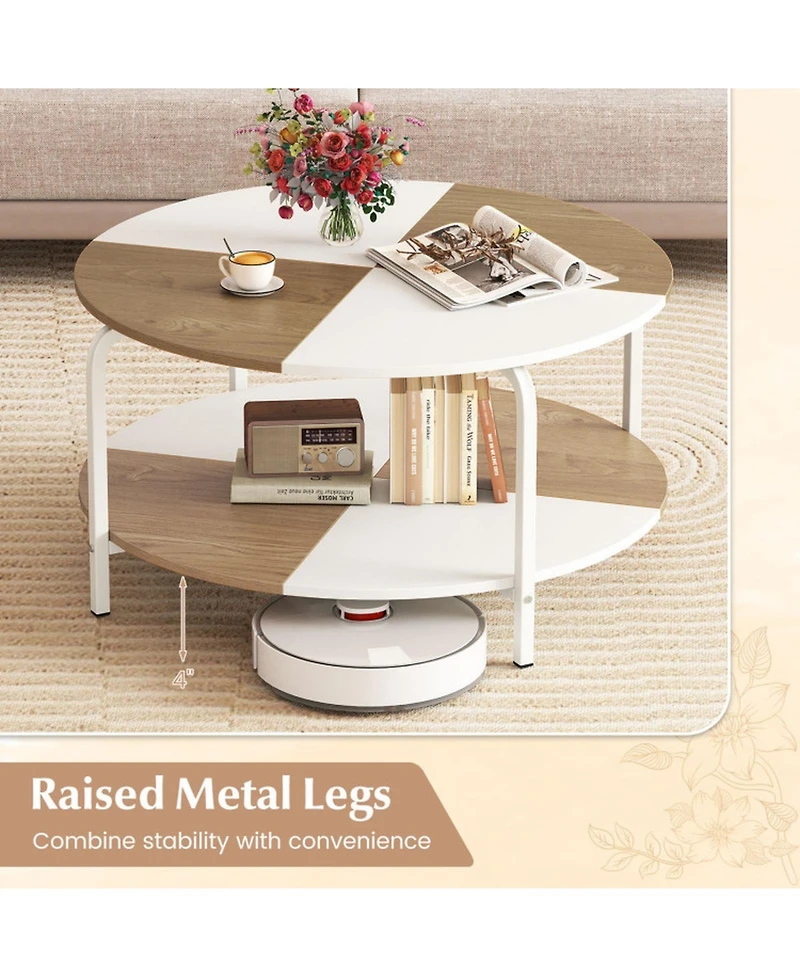 Sugift 31.5 Inch Split-Top Round Coffee Table with Metal Frame and Storage Shelf